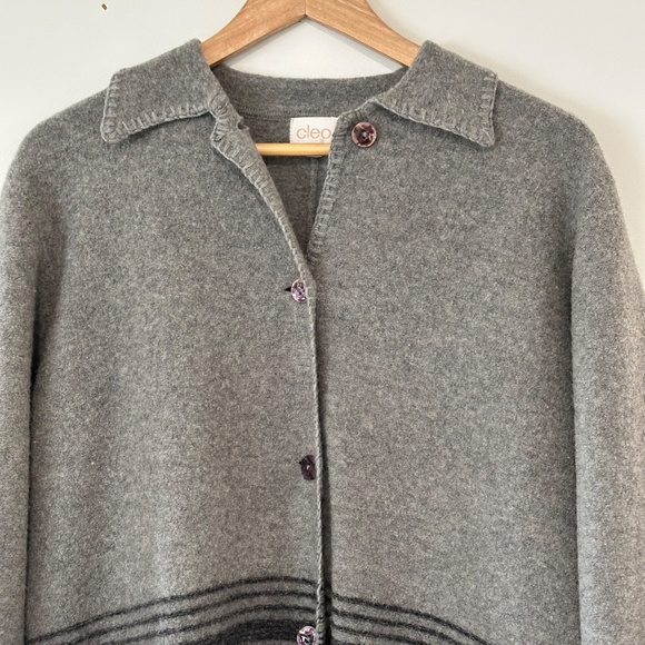 Cleo | Women’s 100% Wool Long Cardigan Coat Long Sleeve Gray and Black - Picture 4 of 7